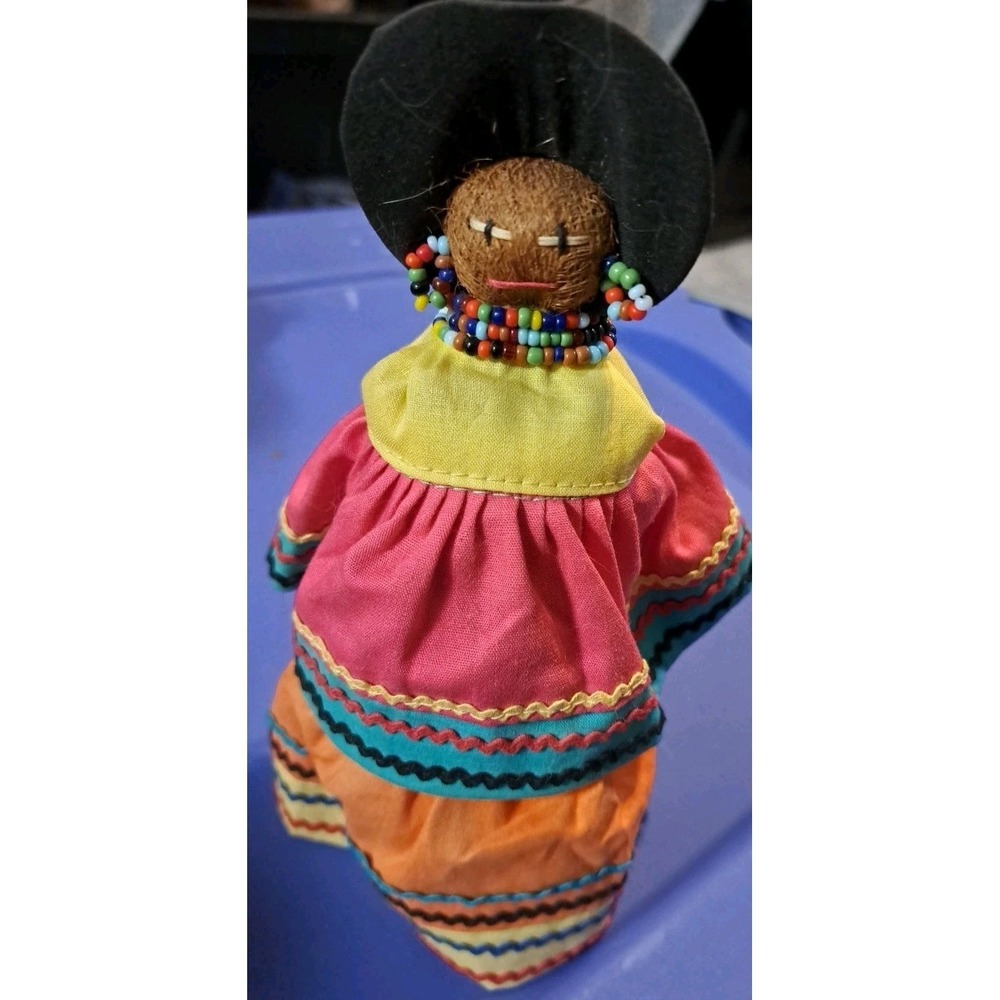 Vintage Traditional Florida Seminole Doll  8"- Handmade Palmetto Fiber W/tags